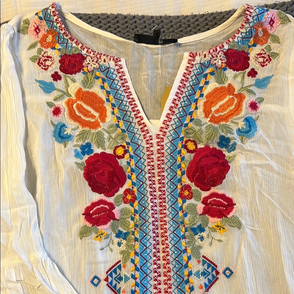 Embroidered Floral Boho Top - Multicolor